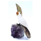 Semi-Precious Stone Parakeet on Geode Sculpture