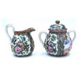 Rose Medallion Creamer and Lidded Sugar Set