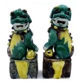 Pair of Green and Yellow Glazed Foo Dogs