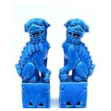 Pair of Blue Glazed Ceramic Foo Dogs
