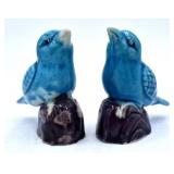Pair Blue Glazed Ceramic Birds