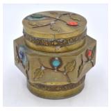 Chinese Brass Semi-Precious Stone Scholar's Box