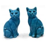 Pair of Blue Glazed Cats