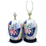 Pair of Famille Rose Tobacco Leaf Table Lamps