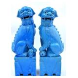 Pair of Large Blue Glazed Foo Dogs Figurines
