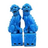Pair of Blue Glazed Foo Dog Figurines