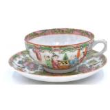 Chinese Handpainted Rose Medallion Cup and Saucer