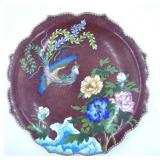 Chinese Clossine On Heavy Brass Scalloped Plate