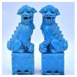 Pair of Blue Glaze Oriental Foo Dogs