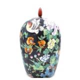 Hand Painted Black Ground Ginger Jar Vase