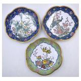 3 Chinese Enamel on Brass Bird Motif Dishes