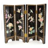 4 Panel Black Laquer/ Semi-Precious Stone Screen