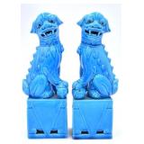 Pair of Blue Glaze Foo Dogs Bookends