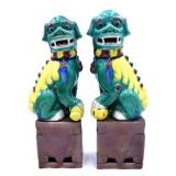 Pair of Chinese Green and Yellow Glaze Foo Dogs