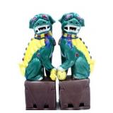 Pair of Green and Yellow Glazed Foo Dogs