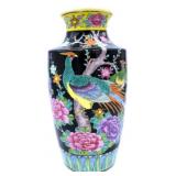 Hand Painted Black Ground Oriental Vase