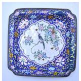 Chinese Enamel on Copper Square Bird Motif Plate