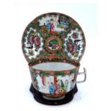 Chinese Rose Medallion Cup and Saucer with Stand