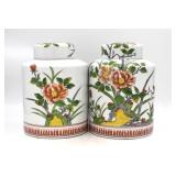 Pair of Hand-Painted Asian Flower Jars