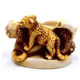 Leopard Carved Signed Bowl
