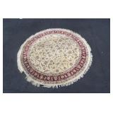 Tan & Red Round Rug