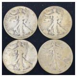 4 90% Silver Walking Liberty Half Dollar Coins