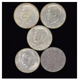 5 Kennedy Half Dollar Coins