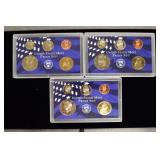 3 Encased United States Coin Proof Sets