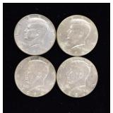 4 1964 Kennedy Silver Half Dollar Coins