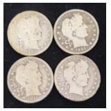 4 Barber Head Quarter Coins