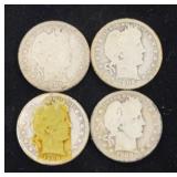 4 Barber Head Quarter Coins