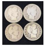 4 Barber Head Quarter Coins