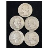 5 Silver Washington Quarter Coins