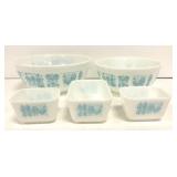 5 Pieces Vintage Pyrex Blue Amish Bowls and Dishes