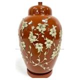 Reddish Brown Ceramic Ginger Jar Table Lamp Floral
