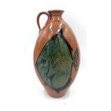 Roger Corn Fish Motif Glazed Stoneware Jug