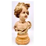 Child Bust Sculpture on Marble Base