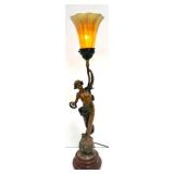French Art Nouveau Bronze Figural Lady Table Lamp