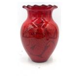 Roger Corn Ruffled Rim Fish Glazed Stoneware Vase