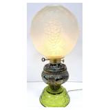 Antique Converted Oil Lamp w/Grape Frosted Glass