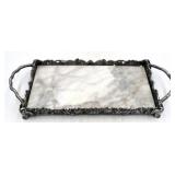 White Marble and Pewter Double Handled Tray