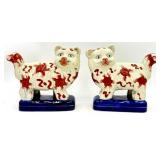 Pair of Staffordshire Ceramic Cats, Red and Cream