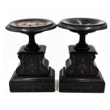 Pair of Black Marble Candle Holders