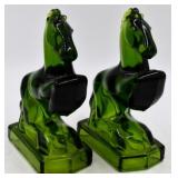 Pair of Vintage L.E. Smith Green Glass Horses