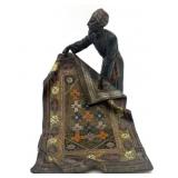 Cold-Painted Metal Figural Statue Man & Carpet