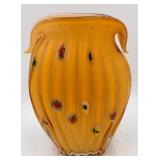 Vintage Hand Blown Orange Swirl Ruffled Vase