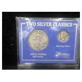 1940 Liberty Walking 1/2 Dollar&1943 Mercury Dime