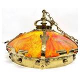 Arts & Crafts Brass Slag Glass