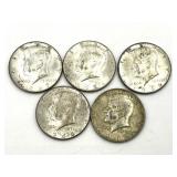 3 1967 & 2 1966 Kennedy Half Dollars