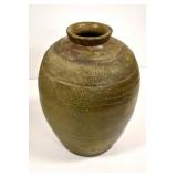 Asian Olive-Green Ash Glazed Jar